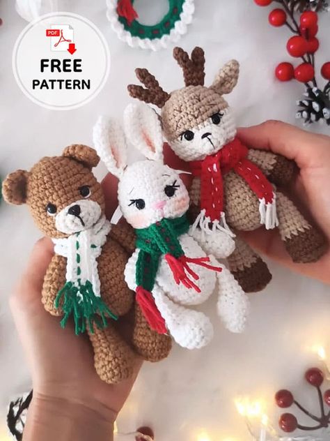 3 In 1 Free crochet animal friends patterns for beginners Easy Christmas Amigurumi Free Pattern, Reindeer Crochet Pattern Free, Crochet Deer Pattern Free, Crochet Reindeer Pattern Free, Christmas Amigurumi Free Pattern, Spring Crochet Patterns Free, Crochet Bunny Pattern Free, Cool Things To Crochet, Holiday Crochet Patterns Free