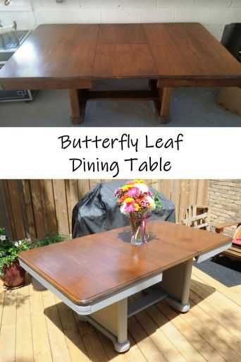 Butterfly Leaf Dining Table makeover; Annie Sloan French Linen, General Finishes Antique Walnut – Kristin Lia General Finishes Antique Walnut, Butterfly Leaf Dining Table, Annie Sloan French Linen, Butterfly Leaf Table, Java Gel Stains, Java Gel, Dining Table Makeover, Paint Stir Sticks, Leaf Dining Table