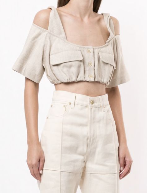 Jacquemus Linen, Europe Summer Outfits, Couture Clothes, Girly Tops, Pants And Top, Fashion Design Sketchbook, Fashion Top Outfits, Jersey Tops, Stylish Blouse