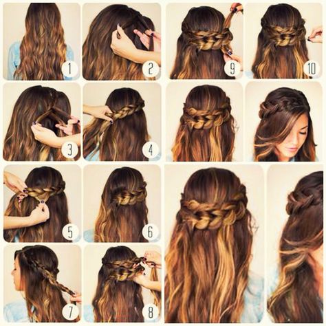 Half Crown Braids, Braid Crown Tutorial, Braid Crown, Braided Crown Hairstyles, Up Hairdos, Half Crown, Hairstyles Bubble, Braids Volleyball, Short Homecoming Hair