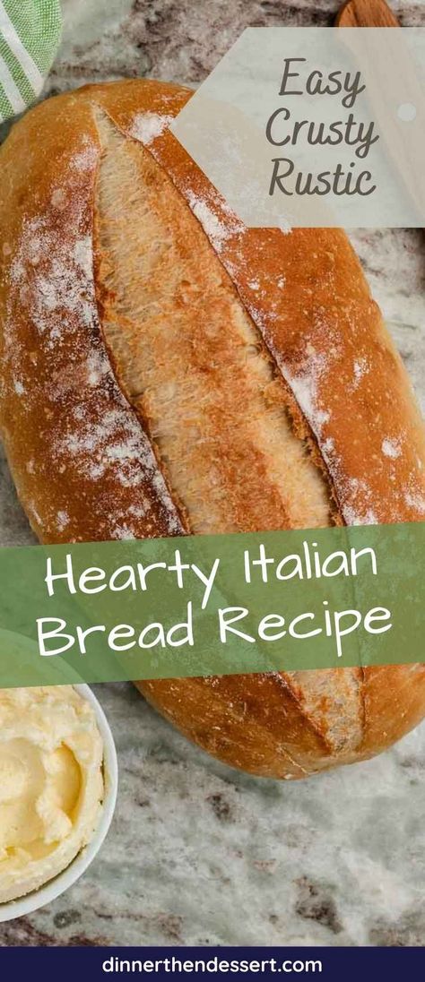 Hearty Italian Bread is an easy recipe for beginning bakers to follow to get perfectly, filling bread with a crisp crust. Check it out! Italian Bread Recipe, Italian Desserts Easy, Crusty Bread Recipe, Italian Bread Recipes, Basic Italian, Rustic Bread, Easy Italian, Homemade Italian, Italian Bread