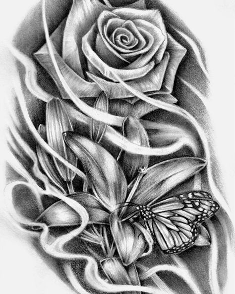 Lilly And Rose Tattoo, Lilly Tattoo Design, Lily Tattoos, Lillies Tattoo, Lilly Flower, Lily Tattoo, Cute Tattoos For Women, Patch Work, Rose Flowers