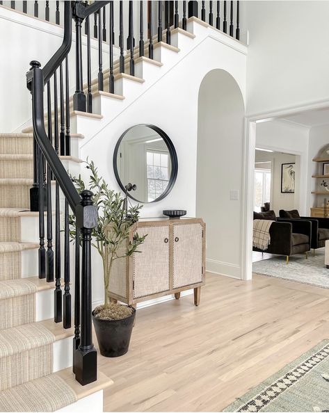 Entry Way Stairs Ideas, Stairs In Entryway, Stair Styling, Foyer Ideas Entryway With Stairs, Front Entryway Ideas With Stairs, Staircase Entryway Ideas, Foyer Ideas Entryway Stairs, Entryway Ideas With Stairs, Foyer With Stairs Entryway