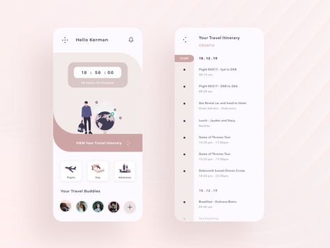 Travel Itinerary App by Alisha on Dribbble Itinerary Design Travel, Mobile Travel Itinerary, Travel Itinerary Design, Tourism Design, Itinerary Design, Travel Collage, Booking App, Dead End, Homepage Design