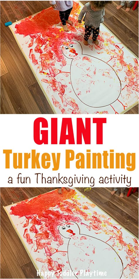 Giant Turkey Craft - HAPPY TODDLER PLAYTIME Turkey Crafts Kids, Crafts For Babies, Thanksgiving Crafts For Toddlers, Turkey Painting, Preschool Thanksgiving, Thanksgiving Turkey Craft, Thanksgiving Crafts Preschool, Easy Thanksgiving Crafts, November Activities