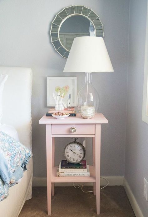 Hemnes Nightstand Makeover, Ikea Hemnes Nightstand, Hemnes Bedside Table, Ikea Nightstand Hack, Hemnes Nightstand, Pink Nightstands, Ikea Nightstand, Annie Sloan Painted Furniture, Painting Ikea Furniture