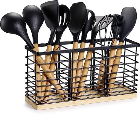 Amazon.com: WDT Tool Utensil holder for Kitchen Counter- 13.5" x 4.2" x 6.9" Large Utensils Holder For Farmhouse Cooking, Utensil Caddy Spatula Holder (3 Compartments) : Home & Kitchen Large Utensil Holder, Diy Utensil Caddy, Plate And Utensil Caddy, Wooden Kitchen Utensils Holder, Ceramic Utensil Holder Target, Farmhouse Utensil Holder, Wdt Tool, Farmhouse Cooking, Black Utensils