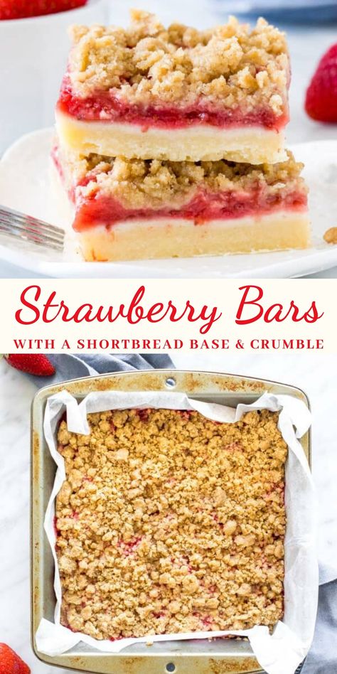 Strawberry Crumb Bars, Strawberry Shortcake Bars, Fresh Strawberry Recipes, Crumb Bars, Decadent Food, Cinnamon Streusel, Strawberry Dessert Recipes, Buttery Shortbread, Shortbread Bars