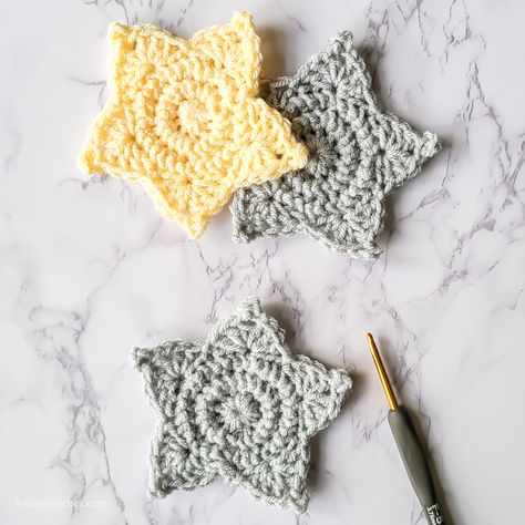 How to Crochet a Star | Rescued Paw Designs | Bloglovin’ Crochet Star Patterns, Crochet Ear Warmer Pattern, Crochet Ornament Patterns, Christmas Crochet Patterns Free, Crochet Embellishments, Crochet Star, Half Double Crochet Stitch, Crochet Ear Warmer, Crochet Ornaments