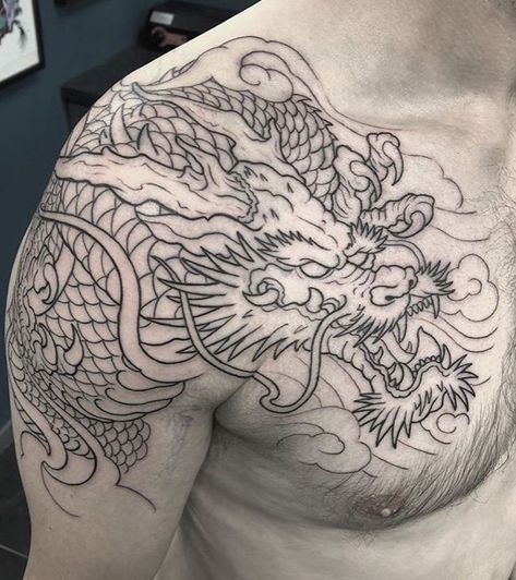 Chest Tattoo Pieces For Men, Men Center Chest Tattoo, Japanese Tattoo Art Shoulder, Japanese Dragon Chest Tattoo Men, Left Chest Tattoo Men Ideas Unique, Japanese Dragon Tattoos Chest, Irezumi Shoulder Tattoo, Chest Tattoo Men Ideas Japanese, Chest Panel Tattoo