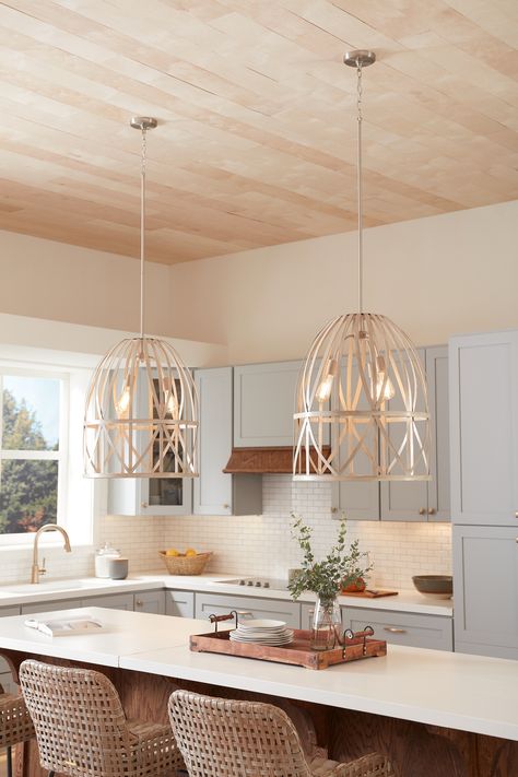 Coastal Modern Kitchen Pendant Lights, Coastal Pendant Lights Over Kitchen Island, Coastal Modern Kitchen, Coastal Kitchen Lighting, Progress Lighting Pendant, Coastal Pendant Lighting, Kitchen Revamp, Faux Wood Finish, Basket Style