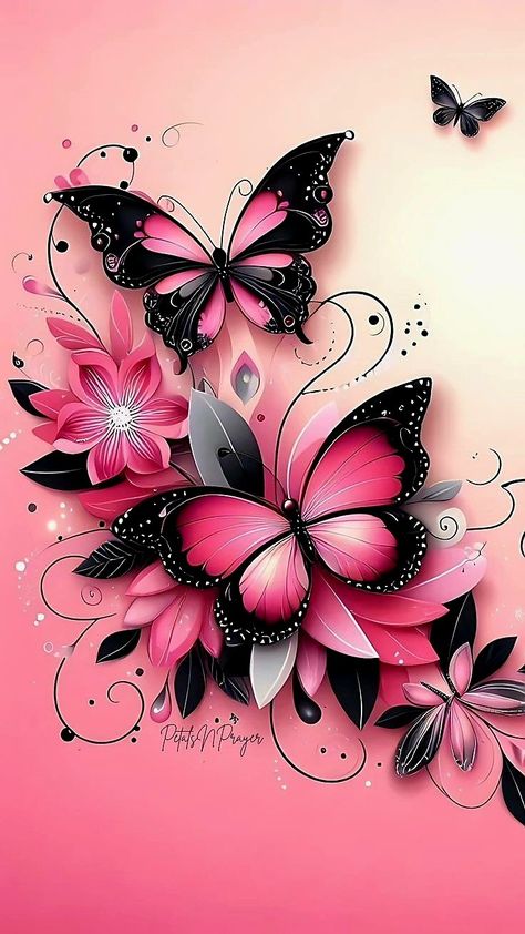 Pink Black Butterfly, Butterfly Phone Wallpaper, Gameboy Wallpaper, Glitter Phone Wallpaper, The Best Wallpapers, Whatsapp Wallpaper Cute, Butterfly Designs, Pink Wallpaper Girly, Iphone Wallpaper Classy