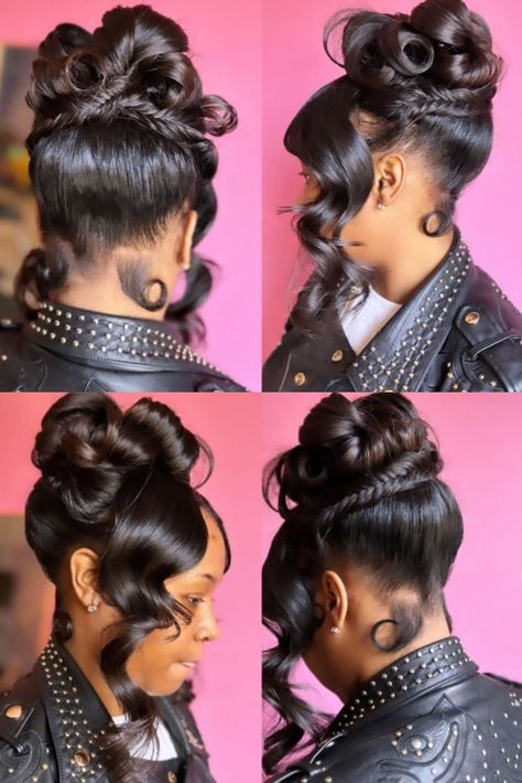 Black Hair Updos, Pinup Ponytail Hairstyles Black Hair, Prom Updo Black Women, Creative Hairstyles For Black Women, Wedding Updo Black Women, Updo Styles For Black Women, Black Women Updo Hairstyles, Black Hair Updo Hairstyles, Roll Hairstyle