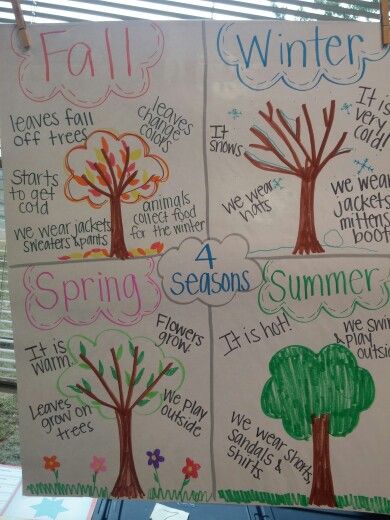 Seasons anchor chart 4 Seasons Anchor Chart, Seasons School Project, Season Anchor Chart Kindergarten, 4 Season Crafts Preschool, Seasons Anchor Chart Kindergarten, Seasons Curriculum Preschool, Seasons Books Preschool, How To Teach Seasons To Kindergarten, 4 Seasons Crafts Preschool