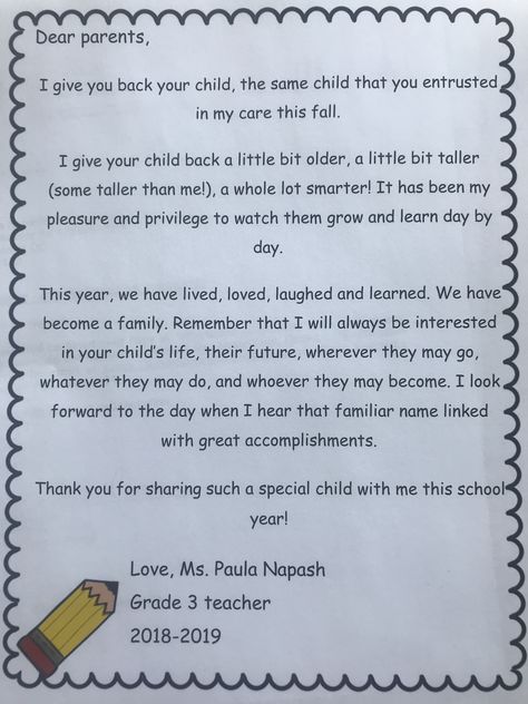 End of school year letter to parents Letter From Your Teacher End Of Year, End Of The Year Letter To Parents, End Of Year Letter To Students, Preschool Graduation Speech, Graduation Preschool, Vpk Graduation, Letter To Students, 10 Plagues, Message For Teacher