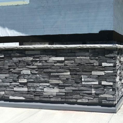 Stone Panels Exterior, Dark Grey Houses, Stone Veneer Exterior, House Skirting, Exterior Siding Options, Brick Face, Stone Exterior Houses, Manufactured Stone Veneer, Faux Stone Panels