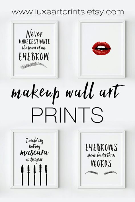 Makeup Wall Decor https://www.etsy.com/shop/LuxeArtPrints Make Up Wall Art, Interior Accent Wall, Makeup Studio Decor, Rangement Makeup, Makeup Wall Art, Make Up Studio, Esthetician Room, Makeup Organization Diy, Makeup Room Decor