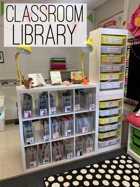 Classroom Library Organization 1st, 1st Grade Classroom Library, Classroom Library Set Up, Classroom Library Ideas, Tiny Classroom, Preschool Classroom Setup, Classroom Library Organization, Clear Containers, Listening Center