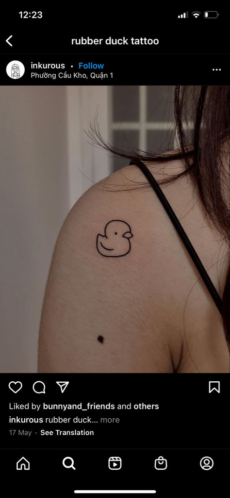 Small Duck Tattoos For Women, Tattoo Rubber Duck, Simple Rubber Duck Tattoo, Rubber Duck Drawing Simple, Dainty Duck Tattoo, Tiny Rubber Duck Tattoo, Rubber Duck Tattoo Ideas, Rubber Duckie Tattoo, Mini Duck Tattoo