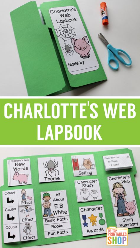 Charlottes Web Lapbook, Charlottes Web Book Report Ideas, Charlottes Web Art Project, Charlotte’s Web Project, Charlottes Web Novel Study, Charlottes Web Anchor Chart, Charlottes Web Unit Study Free, Charlottes Web Unit Study, Charlotte Web Activities