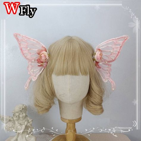 Pink Fairy Wings, Fairy Wings Costume, Butterfly Hairpin, Hair Wings, Elf Ear Cuff, Fairy Cosplay, Big Butterfly, Largest Butterfly, Wings Costume