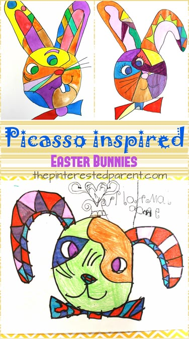 Picasso inspired Easter bunny art project. Easter arts and crafts for kids. Artist inspired artwork Picasso Jewelry, Påskeaktiviteter For Barn, Easter Bunny Art, Bunny Art Projects, Easter Art Project, Classe D'art, Picasso Inspired, Spring Art Projects, Easter Arts And Crafts