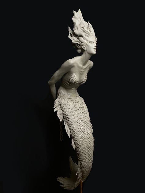 Mermaid Sculptures & Statues, Siren Statue, Cornish Piskies, Mermaid Ceramics, Evil Mermaid, Siren Makeup, Evil Mermaids, Mermaid Statue, Mermaid Sculpture