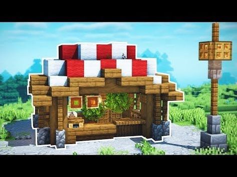 Shop In Minecraft, Minecraft Stores, Minecraft Market, Shop Building Ideas, Minecraft Shop, Small Shop Design, Minecraft Shops, Minecraft Garden, Cottagecore Minecraft