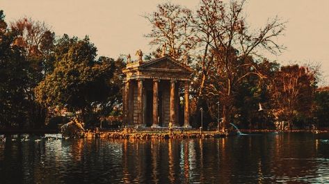 Dark Academia — Temple of Asclepius (Aesculapius): Villa Borghese... Greek Temple Aesthetic, Artemis Temple, Rose Landscape, Greek Tattoo, Landscape Reference, Villa Borghese, Greek Temple, Full Moon Night, Moon Witch