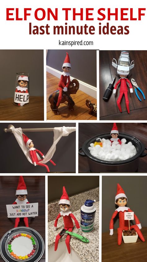 LAST MINUTE ELF ON SHELF IDEAS Elf On The Shelf Treat Ideas, Super Easy Elf Ideas, Elf On The Shelf With Candy Canes, Clean Elf On The Shelf Ideas, Elf On The Shelf Injury, Elf On Shelf Comes Back Ideas, Elf On The Shelf In A Jar, Grown Up Elf On The Shelf Ideas, Elf On The Shelf Kisses Ideas