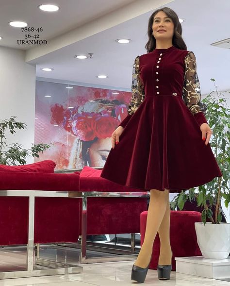 Velvet Froke Design, Valvet Frocks Design, Velvet Frocks For Women, Velvet Dress Designs Gowns, Latest Velvet Dresses, Lehenga Designs Simple, Velvet Dress Designs, Kids Dress Patterns, Stylish Short Dresses