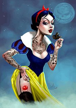 Snow White gone bad Dark Disney Art Twisted Princesses, Goth Snow White, Punk Disney Characters, Gothic Disney Princesses, Snow White Tattoos, Dark Disney Princess, Goth Disney Princesses, Fairytale Life, Fun Drawings