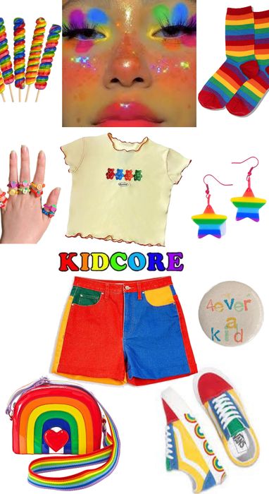 Kidcore Dress, Where To Buy Kidcore Clothes, Kidcore Aesthetic Outfits, Kidcore Aesthetic Fashion, Kidcore Oc, Kidcore Outfit Overalls, Kidcore Clowncore Outfits, Kidcore Style, Kidcore Outfit