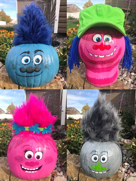 Trolls Pumpkin, Creative Pumpkin Decorating Contest, Pumkin Decoration, No Carve Pumpkin, Creative Pumpkin Decorating, Character Pumpkins, Deco Disney, Pumpkin Books, No Carve Pumpkin Decorating