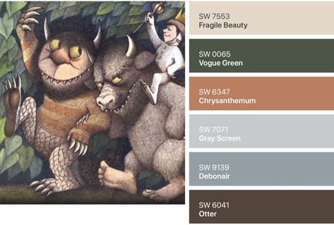 Wild Things Bedroom, Where The Wild Things Are Color Palette, Forest Nursery Color Palette, Baby Boy Color Schemes, Woodland Nursery Color Palette, Toddler Boy Room Colors Schemes, Boy Nursery Colors Palette, Woodland Nursery Color Scheme, Baby Boy Nursery Color Schemes