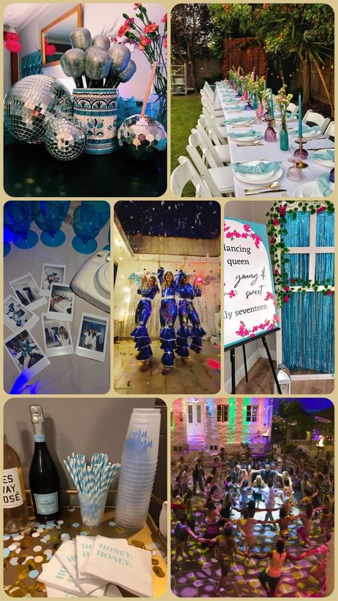 Mamma Mia Outdoor Party, Abba Theme Birthday Party, Mamma Mia Goodie Bags, Mamma Mia Inspired Birthday Party, Mamma Mia Themed Dinner, Mama Mia Birthday Theme Outfit, Mamma Mia 21st Birthday Party, Mamma Mia Games, Mamma Mia Aesthetic Birthday