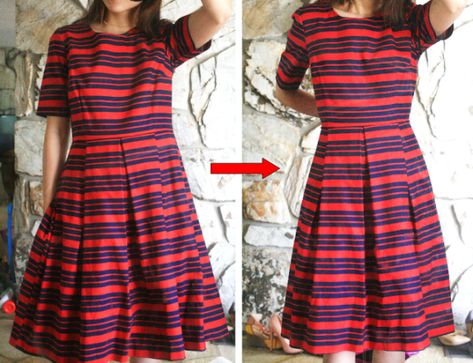 5 minute alterations: tailor a bigger size dress in less than 5 mins. Easy Sew Womens Clothes, How To Alter Dress Too Big, Resize Dress Too Big, How To Make A Large Dress Smaller, Easy Diy Clothing Alterations, Take In Dress Waist Diy, Taking In A Dress Diy Simple, Alter Dress Too Big, Diy Alterations Clothes