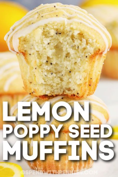 The best thing about these lemon poppy seed muffins is that they aren't too dense. So light and fluffy, why not enjoy two? It's easy to learn how to make the perfect lemon poppy seed muffins with this easy recipe! Just mix up the batter, transfer it to the muffin tins, and bake on the middle rack in the oven. #lemonpoppyseedmuffins #lemonpoppyseedmuffinrecipe #besteasymuffinrecipe #spendwithpennies Lemon Poppyseed Muffins Easy, Lemon Poppy Muffins, Poppy Seed Muffin Recipe, Lemon Poppy Seed Muffins Recipe, Lemon Blueberry Muffins Recipe, Poppyseed Muffins, Lemon Poppy Seed Muffins, Seed Muffins, Bakery Style Muffins