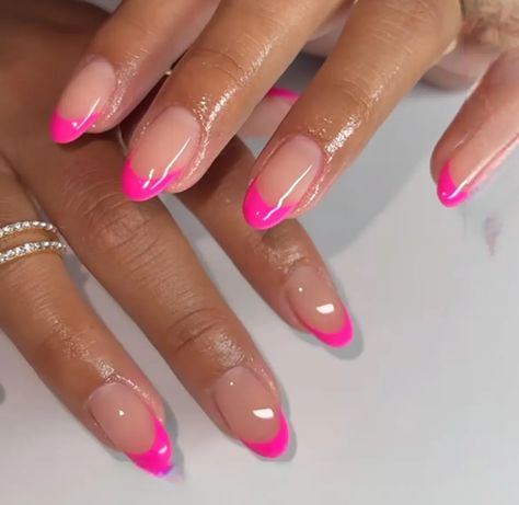 Pink French Tips, Pink Tip Nails, Pink French Tip, Pink French Nails, Nails Kit, Gel Glue, Hot Pink Nails, Cute Simple Nails, Simple Gel Nails