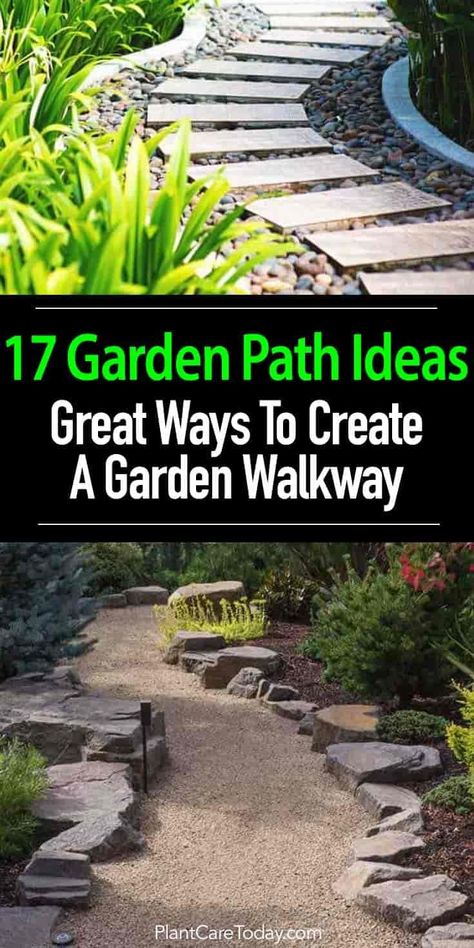 This collection of garden path ideas shows 17 simple garden walkway applications from a modern garden to a older established creating a cohesive design. Garden Path Ideas, Gravel Walkway, Garden Patios, Whimsical Diy, Stone Garden Paths, Backyard Walkway, Walkway Landscaping, Walkway Design, Walkways Paths