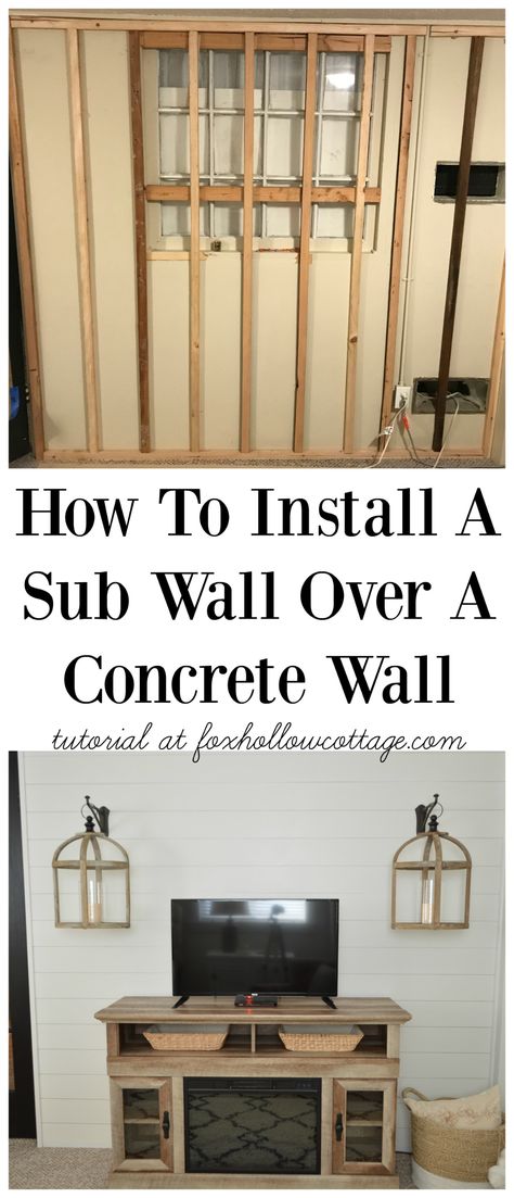 How To Install A Shiplap Wall Over A Concrete Wall - Framed with furring strips, prepping for a plywood sub wall and eventually shiplap. #DIY #diyhome #diywall #diyshiplap #concretewall Concrete Basement Walls, Installing Shiplap, Concrete Block Walls, Cinder Block Walls, Shiplap Wall Diy, Basement Remodel Diy, Cement Walls, Shiplap Fireplace, Shiplap Wall