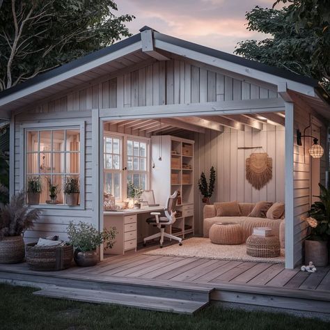 Ultimate She Shed, She Shed In The Woods, She Shed Designs Interiors, Yoga Shed Ideas, Glam She Shed, Office Sheds Backyard Interior, She Sheds Ideas Backyard Retreat, Sheshed Ideas Interior, Small She Shed Ideas