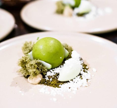 #Repost @imstillhungry_ ・・・ / @koidb / the “Moss” – Pistachio mousse, caramel gel, white chocolate matcha dulce cremeaux, pistachio sponge, matcha moss, apple blossom jelly, nitro lime & yoghurt and green apple // this dessert as feature on @masterchefau tastes as good as it looks! That pistachio mousse and green apple sorbet 😍 - my blog post on Koi has now been updated! Koi Dessert Bar, Pistachio Mousse, White Chocolate Matcha, Fine Dining Desserts, Gourmet Food Plating, Matcha Dessert, Masterchef Australia, Ceremonial Matcha, Dessert Plating