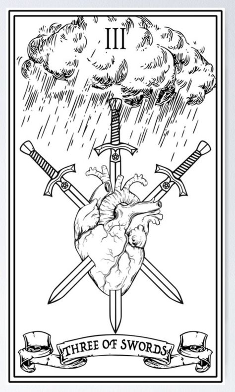 Three Of Swords Drawing, 3 Of Swords Tarot Tattoo, 3 Of Swords Tattoo, Three Of Swords Tattoo, Tattoo Tarot Card, 3 Of Swords Tarot, 3 Of Swords, Page Of Swords, Portfolio Pictures