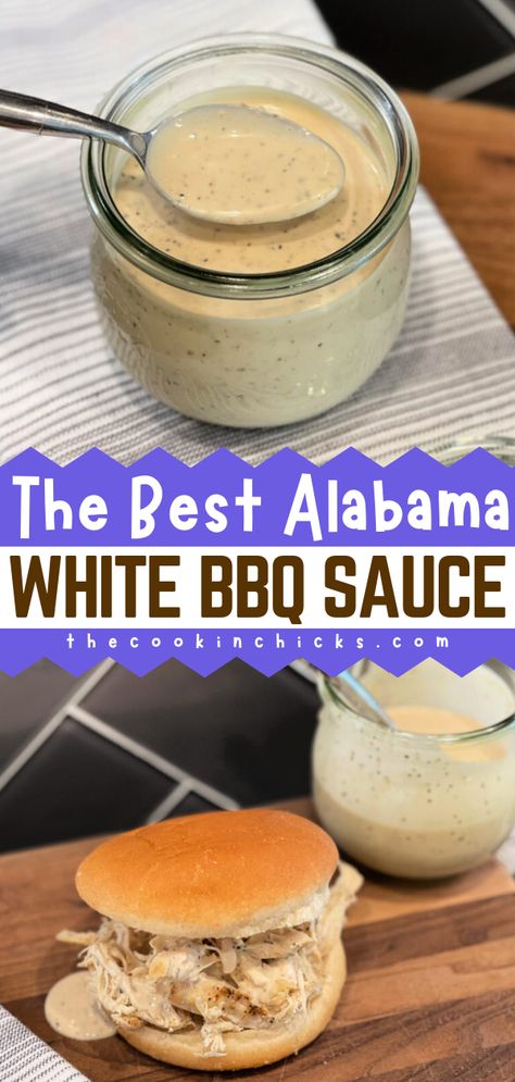 A twist on the traditional barbecue sauce! This easy sauce recipe is ready in just 5 minutes. Tangy and creamy with a kick, this Alabama White BBQ Sauce is oh so yummy. Great as a simple appetizer recipe or an easy side dish for dinner! Alabama White Bbq Sauce, Sandwiches Chicken, Healthy Sauce, Alabama White Sauce, White Bbq Sauce, Homemade Bbq Sauce Recipe, White Sauce Recipes, Barbecue Sauce Recipes, Easy Bbq