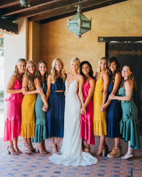 Bridesmaid Dresses Beach Wedding, Colorful Bridesmaid Dresses, Bridesmaid Dresses Beach, Mexican Inspired Wedding, Beach Wedding Party, Pretty Bridesmaid Dresses, Beach Bridesmaid Dresses, Mismatched Bridesmaids, Dresses Beach