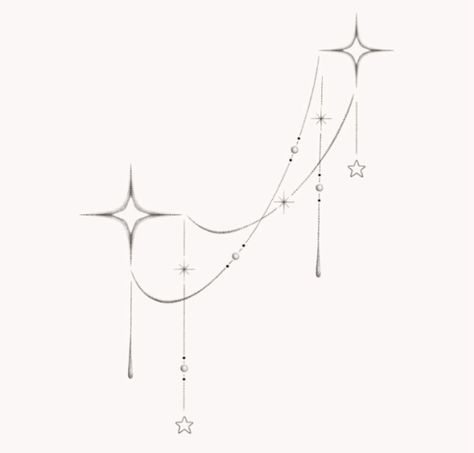 Star Dainty Tattoo, Sparkle Line Art, Hand Tattoos Delicate, Dangle Tattoo Design, Sparkle Tattoos For Women, Hanging Stars Drawing, Celestial Line Tattoo, Night Aesthetic Tattoo, Star Tattoo Ideas Female