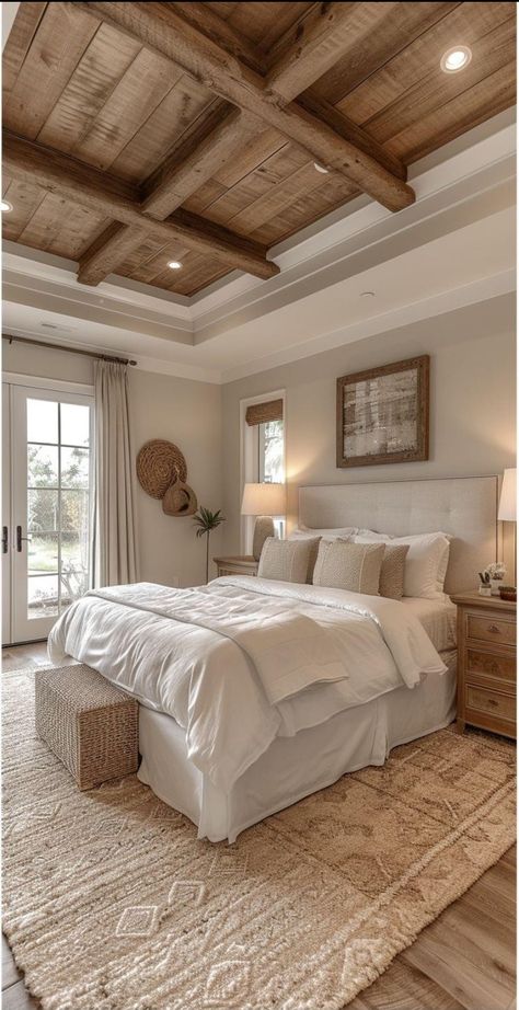 Farmhouse Bedroom Decor Ideas, Modern Farmhouse Bedroom, Wooden Ceiling, Modern Luxury Bedroom, Bedroom Decor Cozy, Dream House Rooms, Farmhouse Bedroom Decor, Dream House Interior, Farmhouse Bedroom