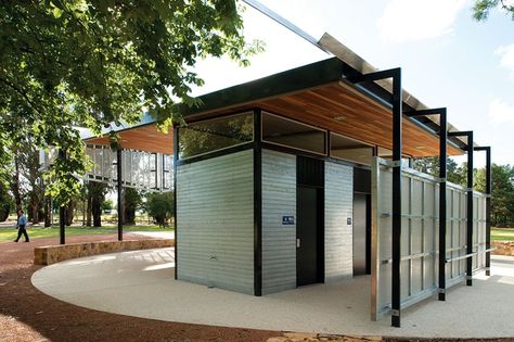 An amenities block in Canberra’s parliamentary triangle by Townsend and Associates Architects Toilet Outdoor Design, Outdoor Toilet Design, Outdoor Wc, Outdoor Restrooms, Outdoor Restroom, Public Restroom Design, Public Washroom, Toilet Modern, Restroom Architecture