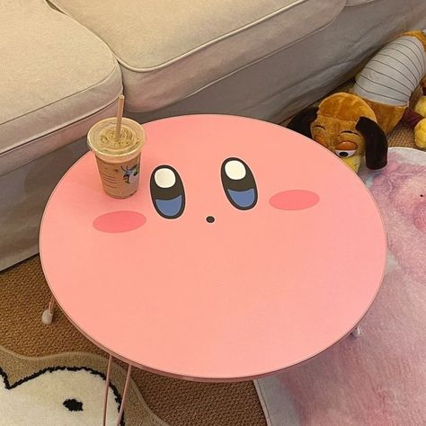 Kirby Side Table, Kirby Room Ideas, Kirby Table, Kirby Room Decor, Kirby Furniture, Kirby Bedroom, Kirby Room, Kirby Aesthetic, Kawaii Table